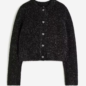 Black Cardigan with Rhinestone Heart Buttons